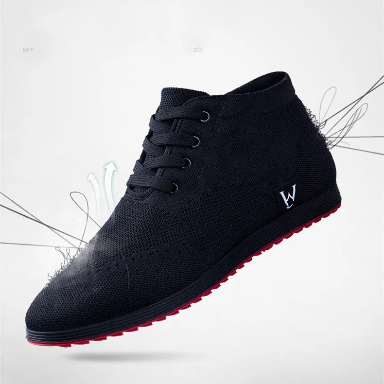 Men's casual breathable canvas shoes in solid black with lace-up front, size 38-45