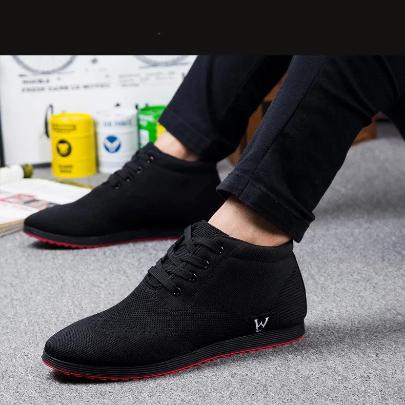 Men's casual breathable canvas shoes in solid black with lace-up front, size 38-45