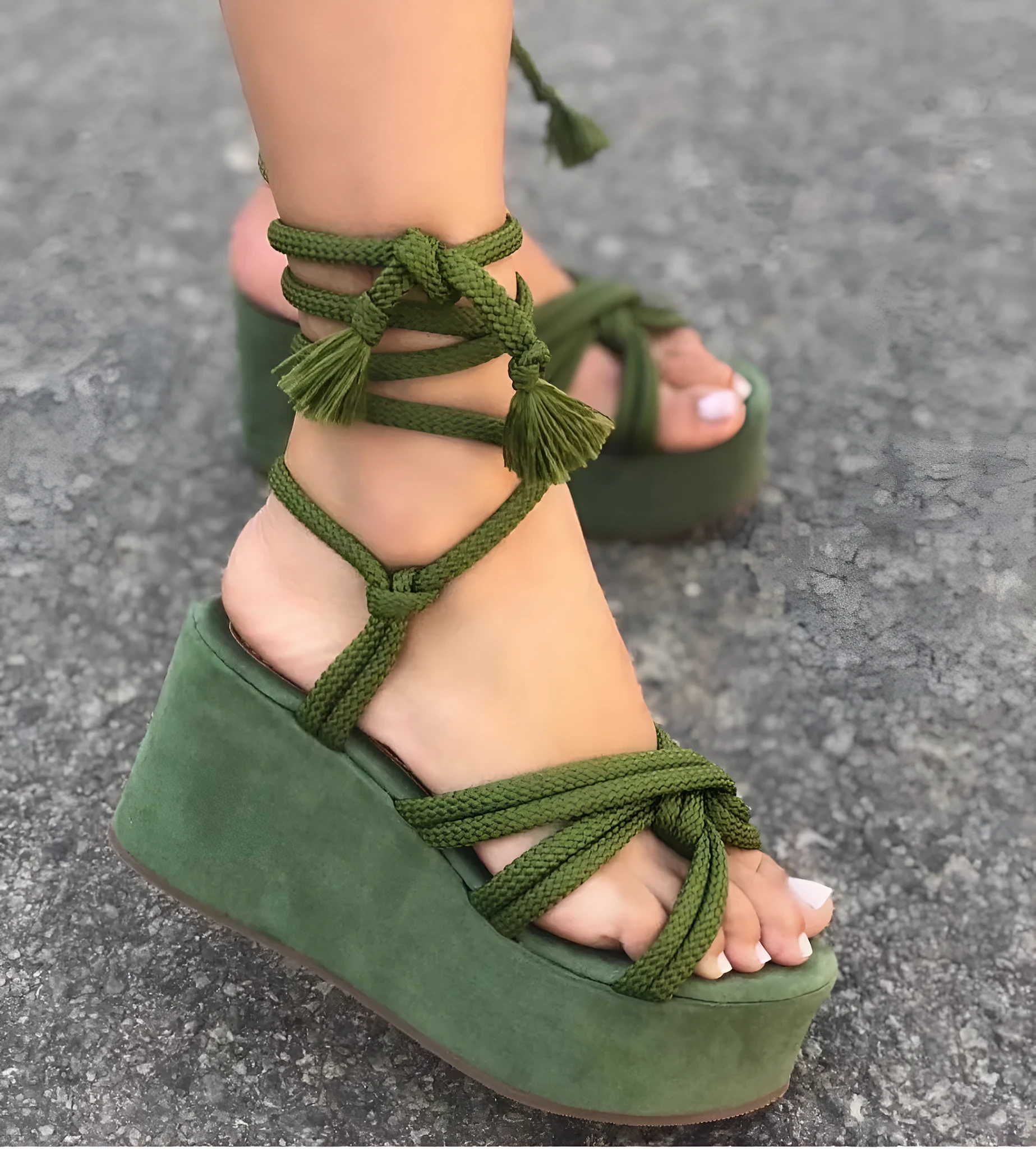 Summer women high heel wedge strappy sandals in red, round toe, PVC upper