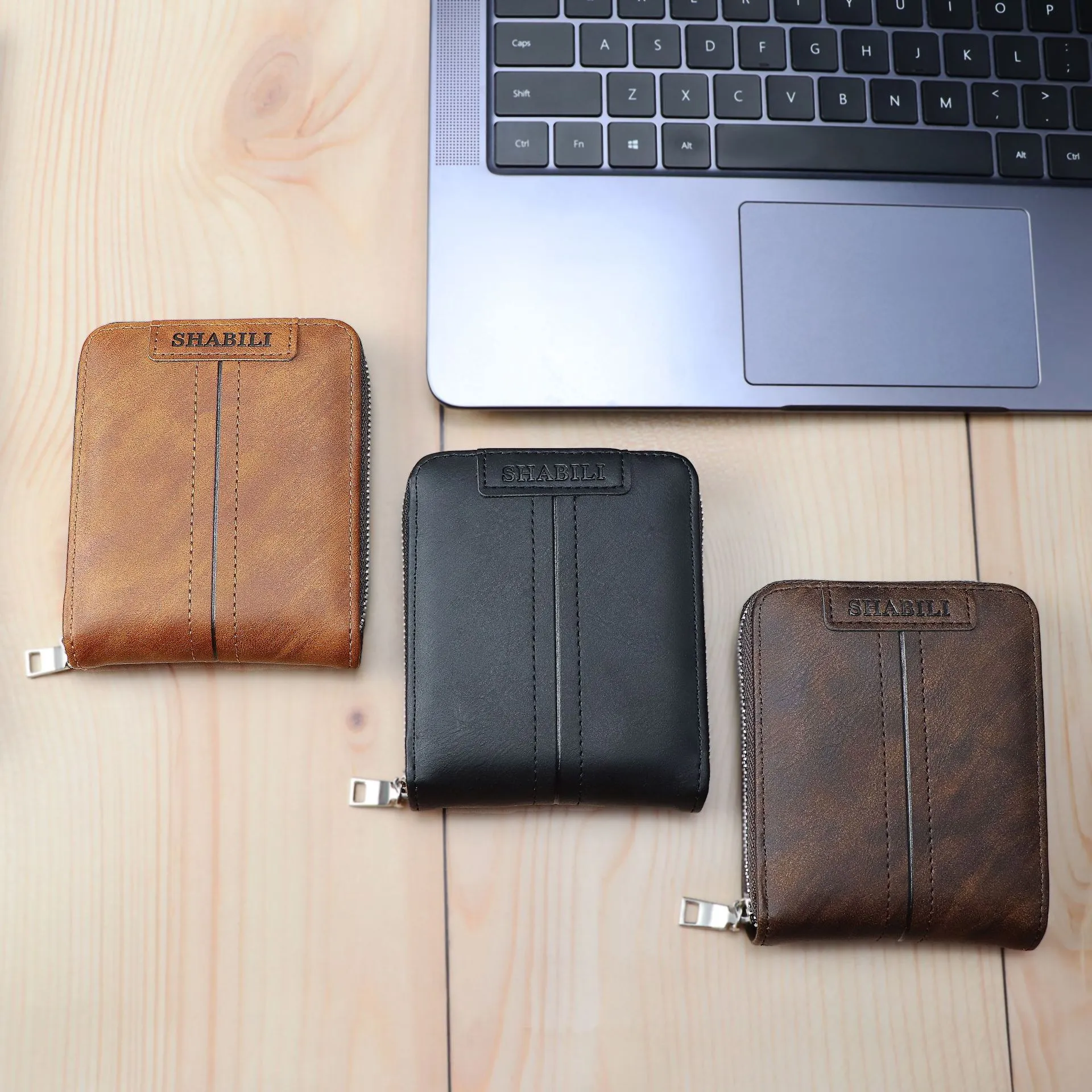 Fashion large capacity horizontal PU leather zipper wallet in deep coffee colour with multiple compartments