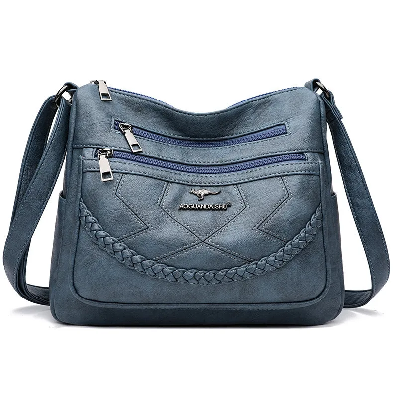 Soft PU leather women's shoulder bag in horizontal square shape with large capacity.