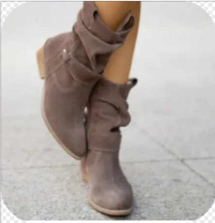 Women's pointed toe mid-calf suede western boots with side zipper and square heel in black