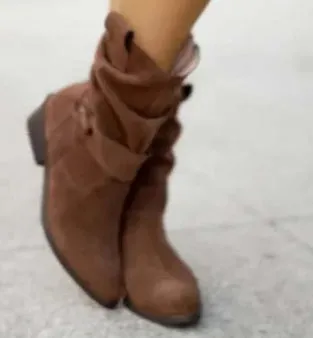 Women's pointed toe mid-calf suede western boots with side zipper and square heel in black