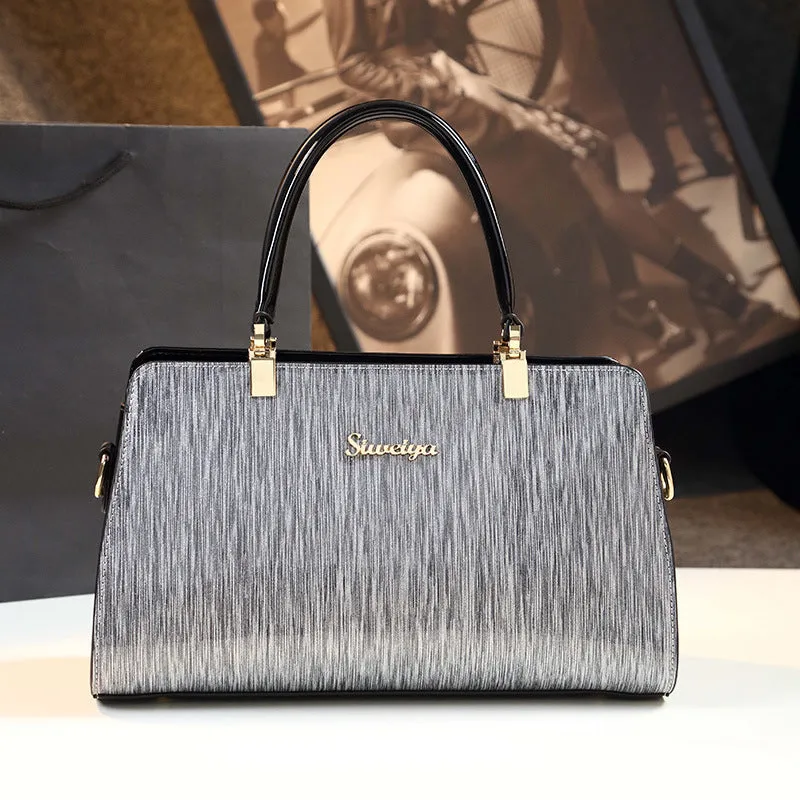 Medium PU leather messenger handbag in horizontal square shape with gold or silver contrast colour
