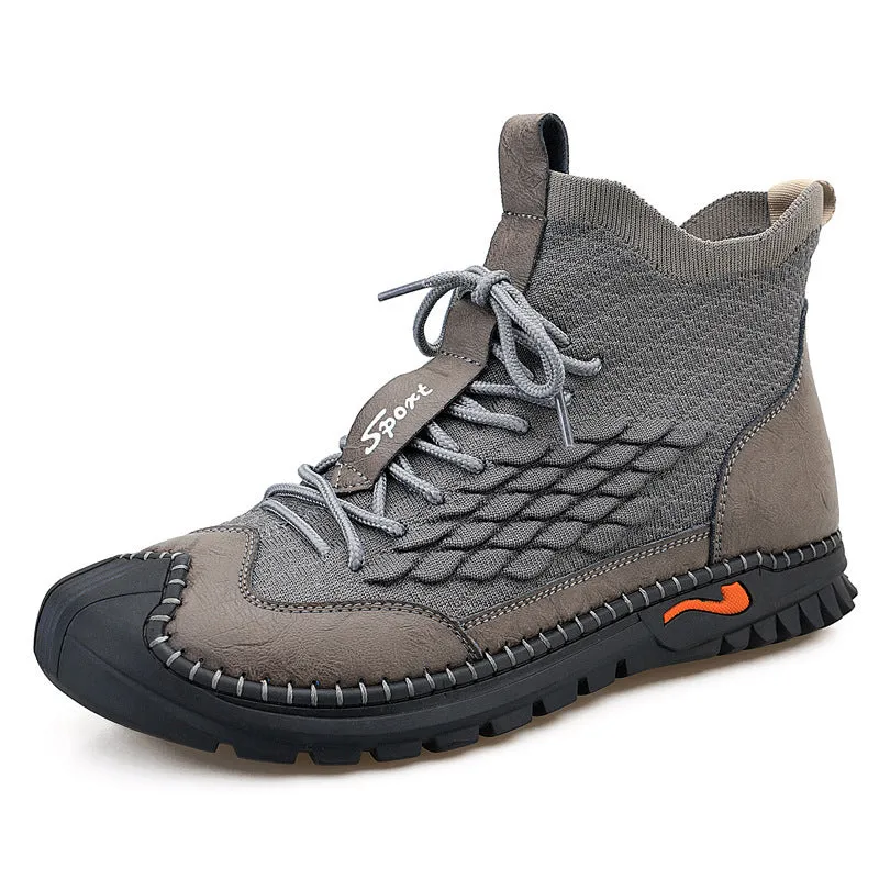 Men's casual flying weave upper round toe shoes in black for outdoor driving and hiking
