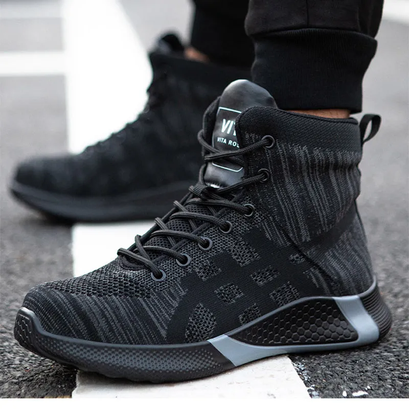 Winter plush lace-up safety boots for men with steel toe and warm lining