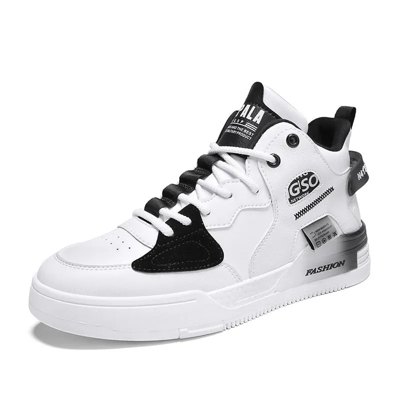 Men's canvas high-top sports casual shoes in khaki with PU upper, rubber sole, and slingback design on a white background.
