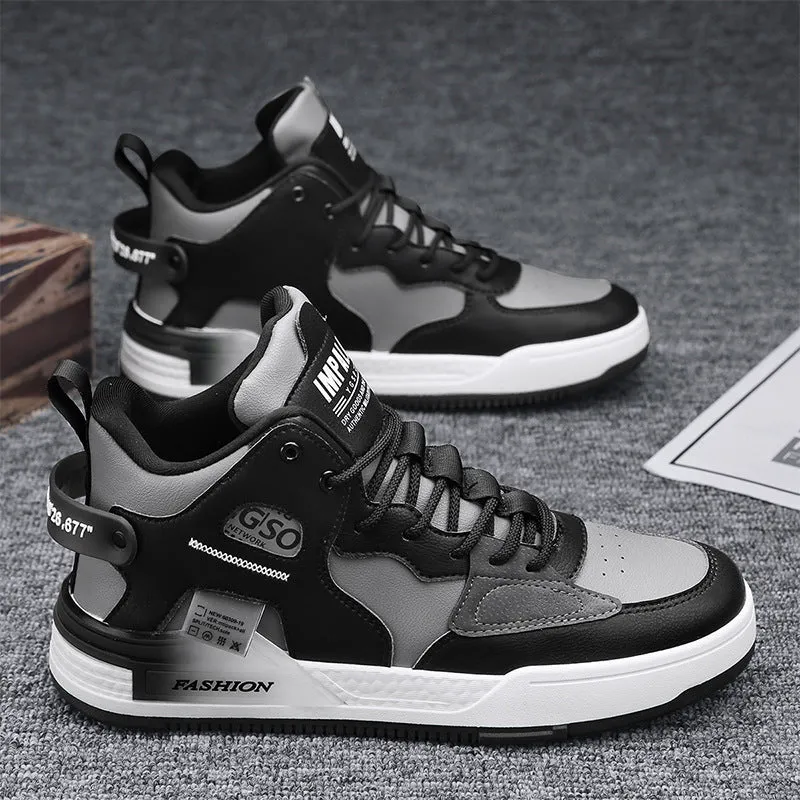 Men's canvas high-top sports casual shoes in khaki with PU upper, rubber sole, and slingback design on a white background.