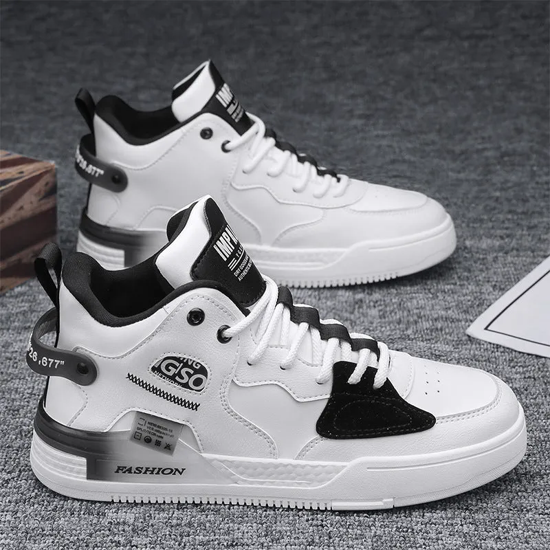 Men's canvas high-top sports casual shoes in khaki with PU upper, rubber sole, and slingback design on a white background.