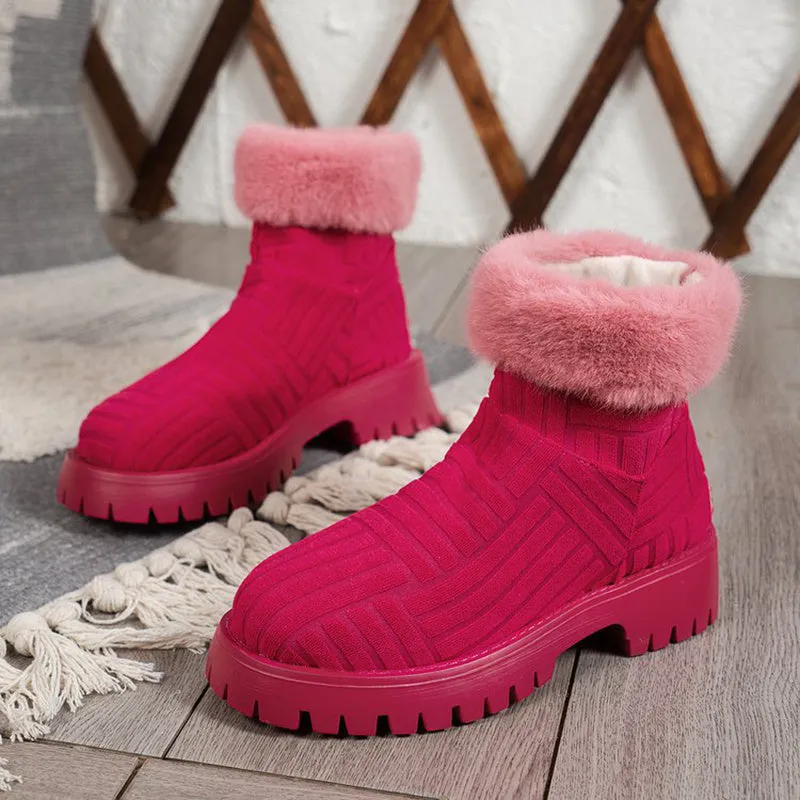 Women's winter ankle boots in green with artificial PU upper, thick rubber sole, and plush cotton lining