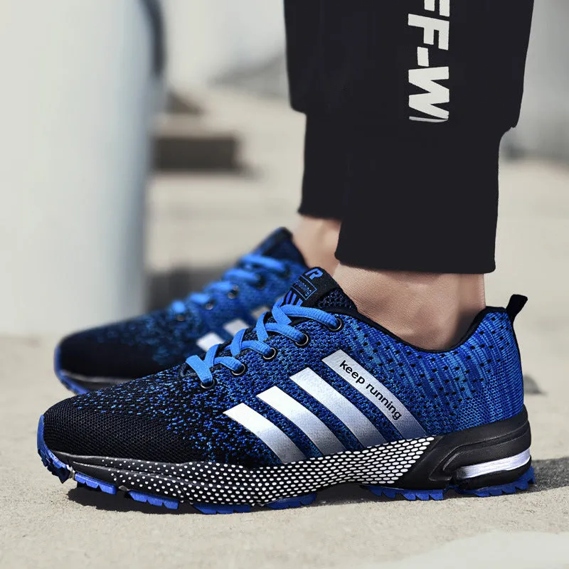 Men's sports casual shoes with fly woven upper and ventilation technology on hard ground