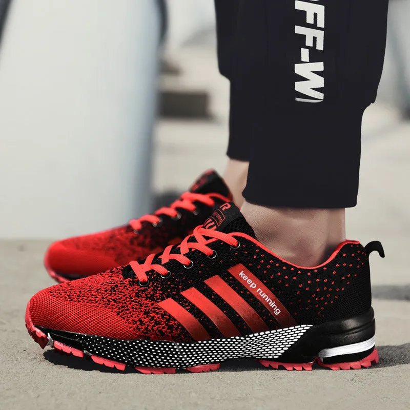 Men's sports casual shoes with fly woven upper and ventilation technology on hard ground
