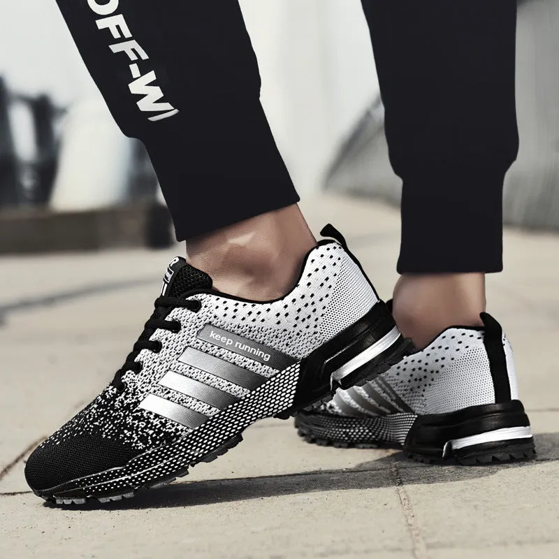 Men's sports casual shoes with fly woven upper and ventilation technology on hard ground