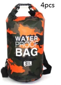 Outdoor waterproof camouflage polyester double shoulder backpack in green, with roll-top closure and foldable design