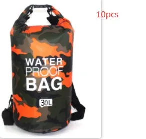 Outdoor waterproof camouflage polyester double shoulder backpack in green, with roll-top closure and foldable design