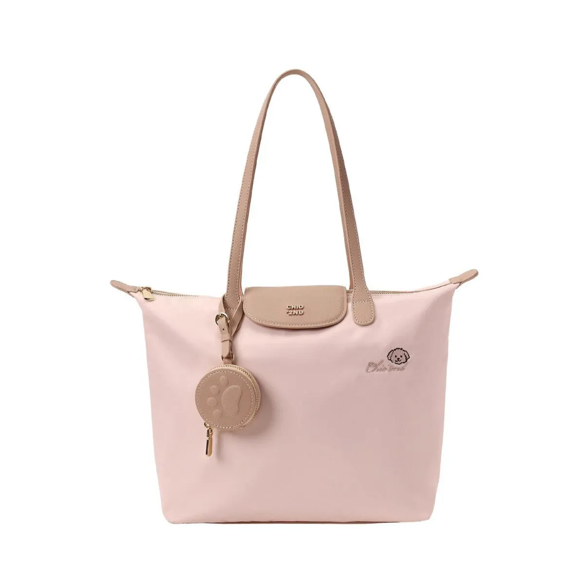 Oxford cloth tote shoulder bag with sandwich pockets in pink and beige colour options