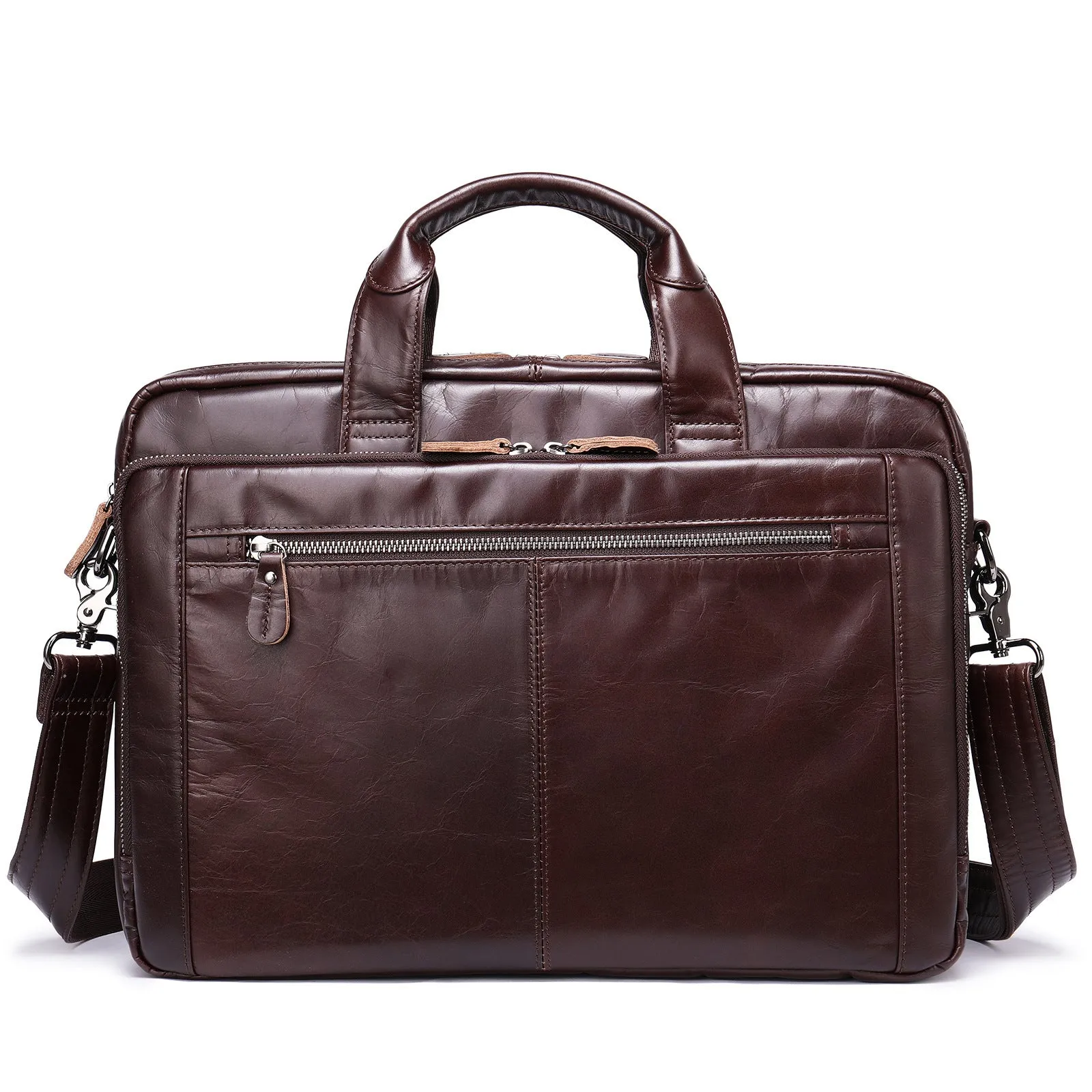 Men's hand-carrying genuine leather briefcase in coffee colour with retro styling for business travel