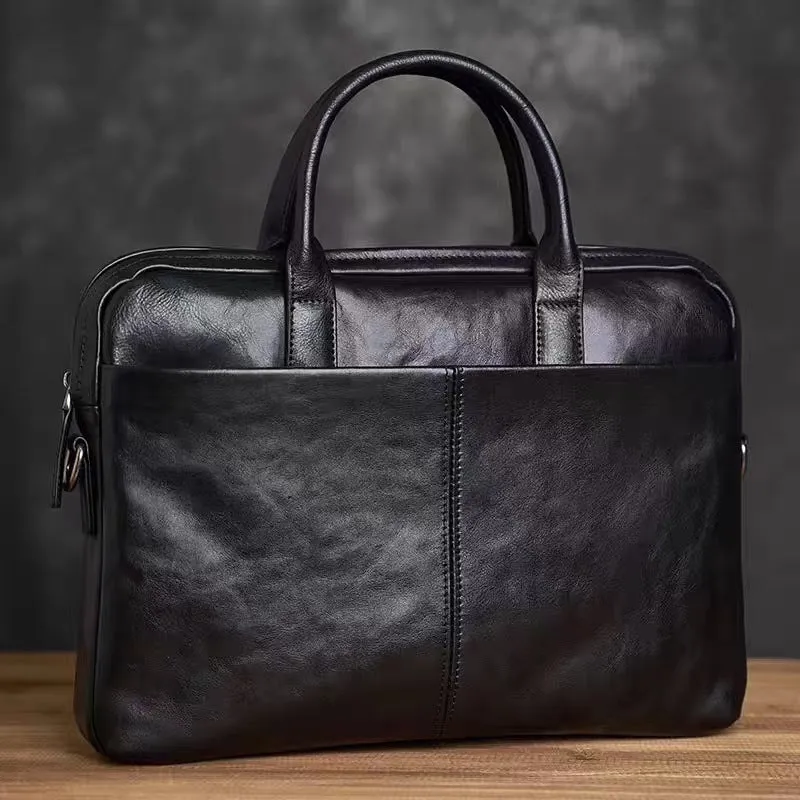 Men's hand-carrying genuine leather briefcase in coffee colour with retro styling for business travel