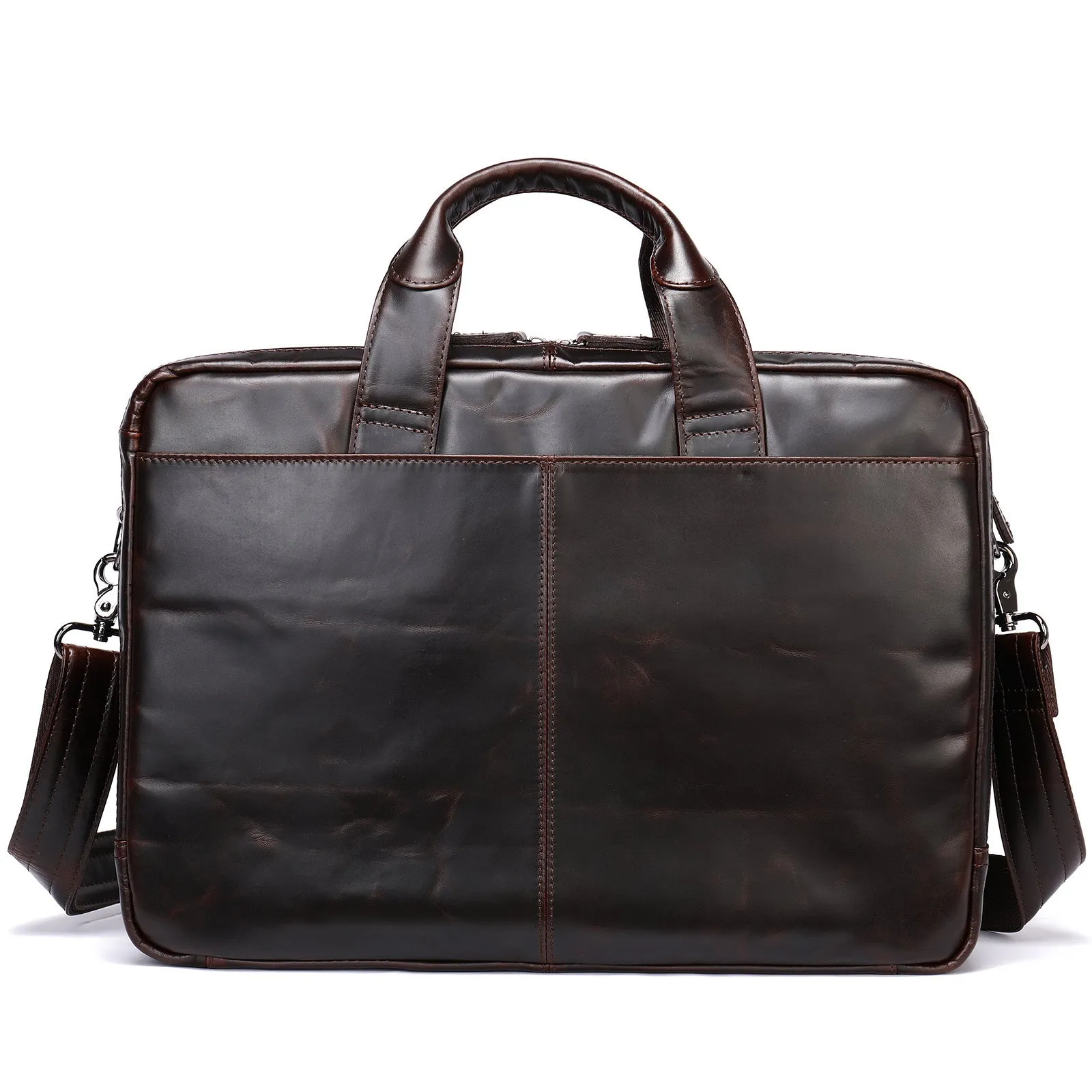 Men's hand-carrying genuine leather briefcase in coffee colour with retro styling for business travel