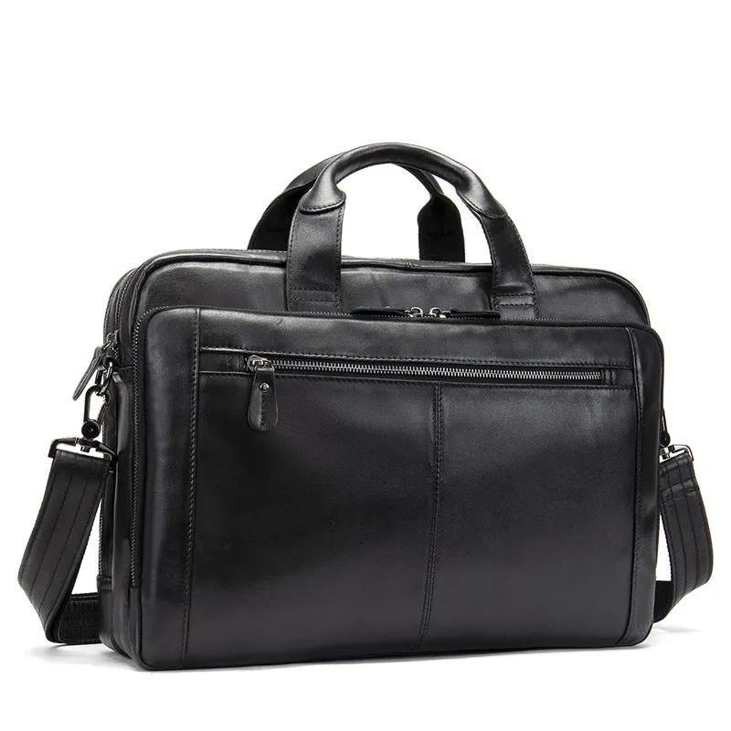 Men's hand-carrying genuine leather briefcase in coffee colour with retro styling for business travel