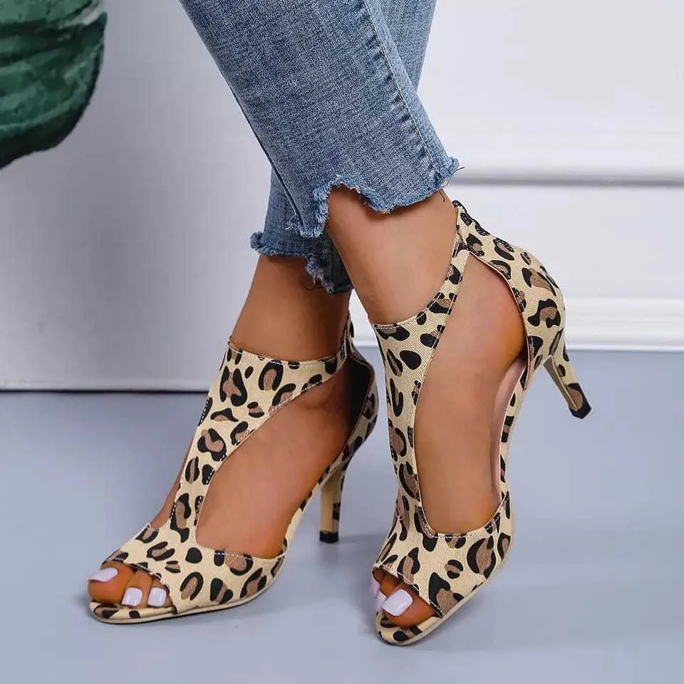 Women's high heel fish beak sandals with back zipper, cloth upper, available in multiple colours