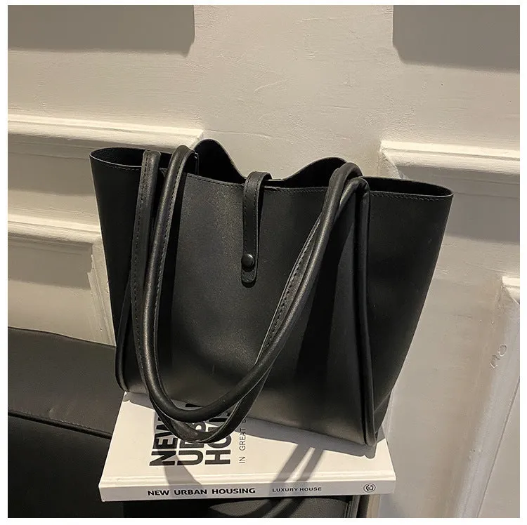 Casual large capacity solid colour tote bag for women with matching wallet in PU material