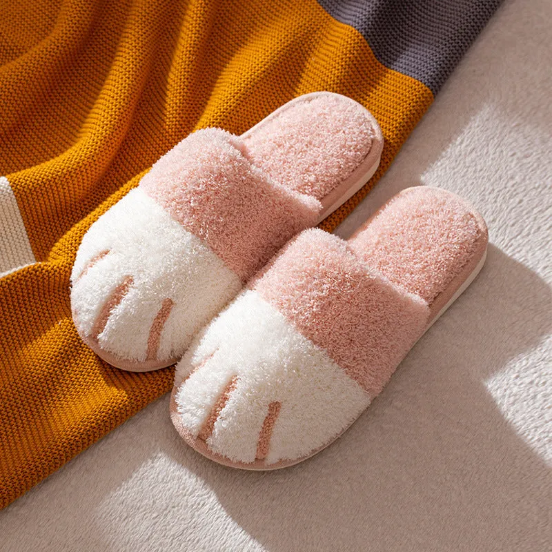Paw slippers autumn winter home shoes women kawaii furry slides indoor floor bedroom couple slipper warm flats