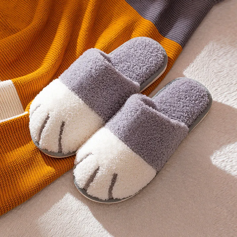 Paw slippers autumn winter home shoes women kawaii furry slides indoor floor bedroom couple slipper warm flats
