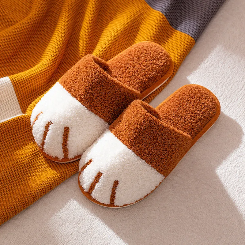 Paw slippers autumn winter home shoes women kawaii furry slides indoor floor bedroom couple slipper warm flats