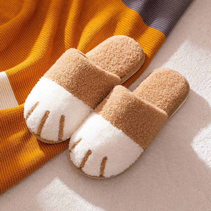 Paw slippers autumn winter home shoes women kawaii furry slides indoor floor bedroom couple slipper warm flats