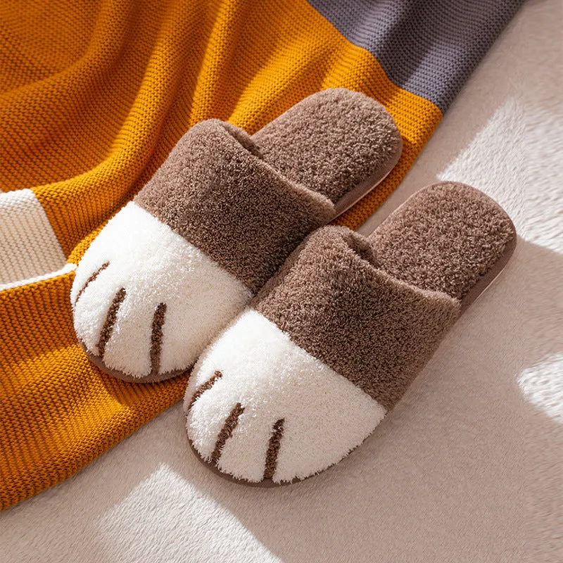 Paw slippers autumn winter home shoes women kawaii furry slides indoor floor bedroom couple slipper warm flats