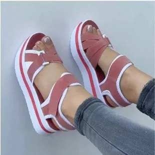 Women's bandage design platform sandals with one-line strap in light blue, PU upper, round toe, size 36-43