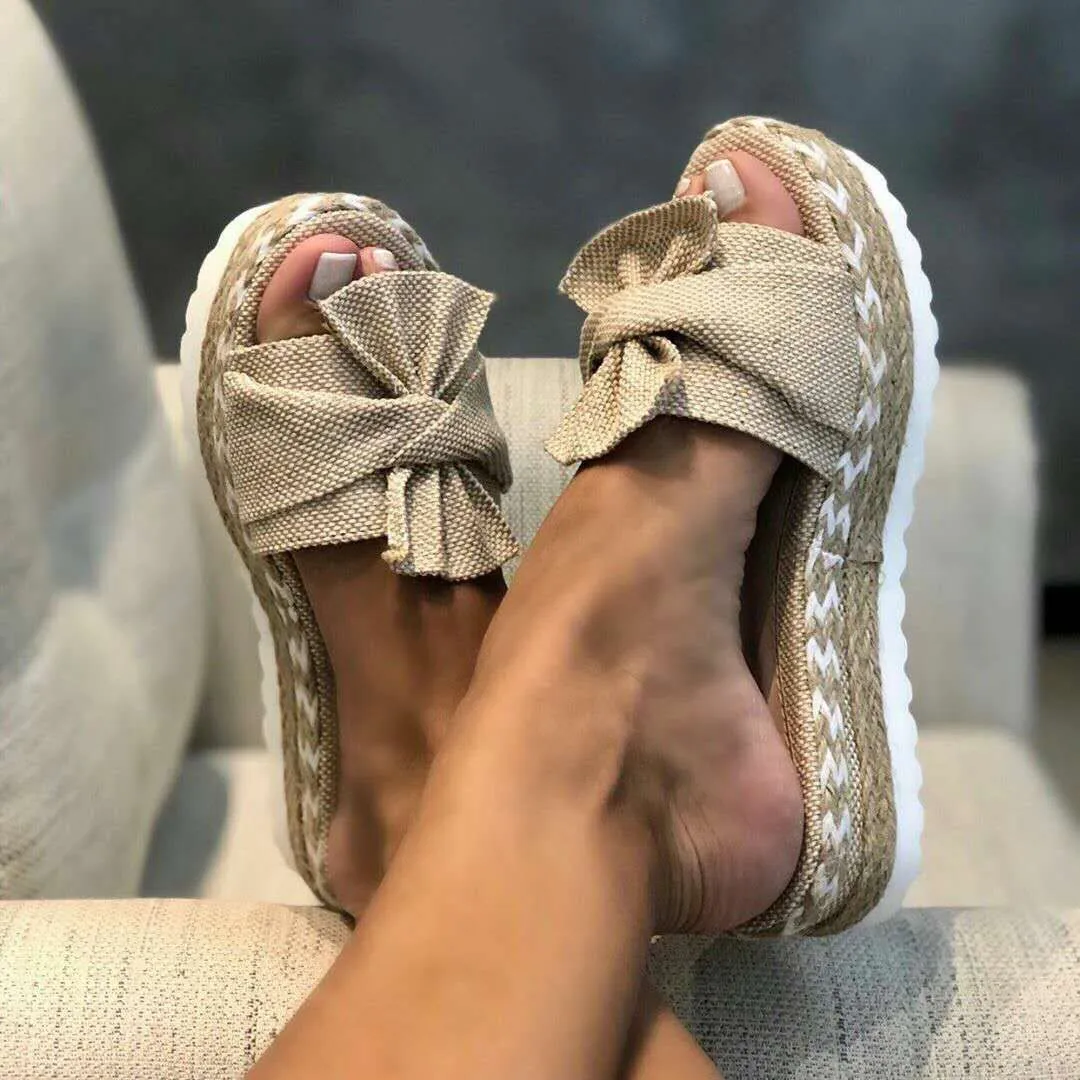 Women's bow detail platform sandals, low heel, artificial PU upper, rubber sole, available in multiple colours