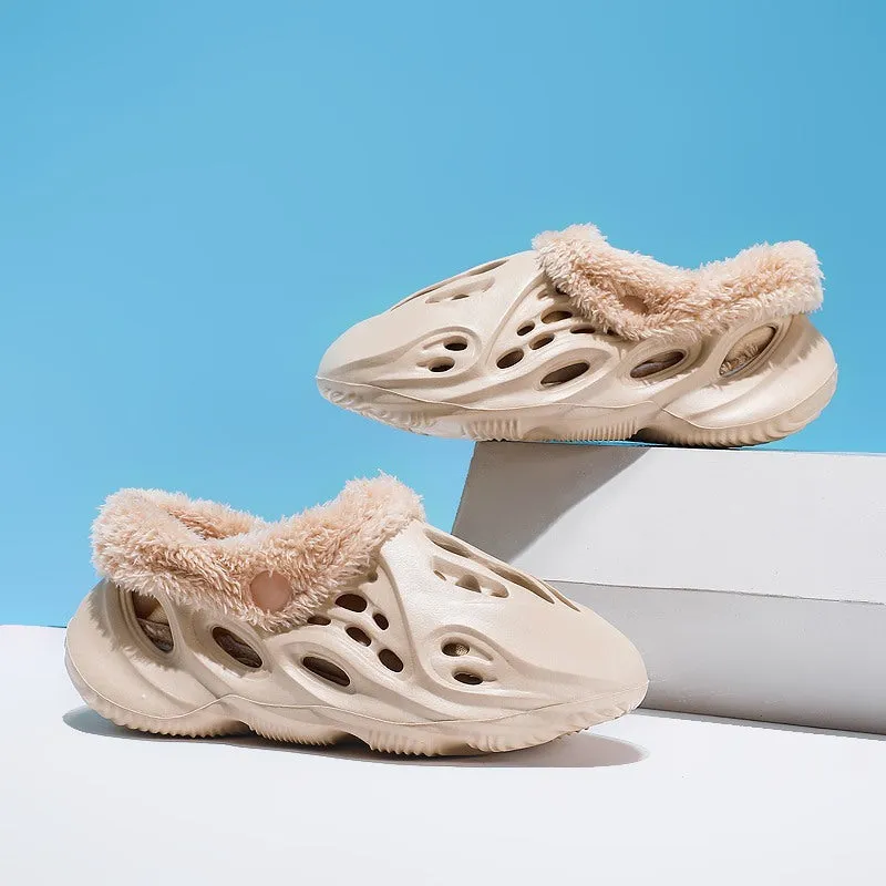 EVA Home Slippers Hole Shoes for Summer and Winter Removable Warm Wool Lining Unisex Lightweight Non-Slip Wear-Resistant Thick Sole 34-45 EU