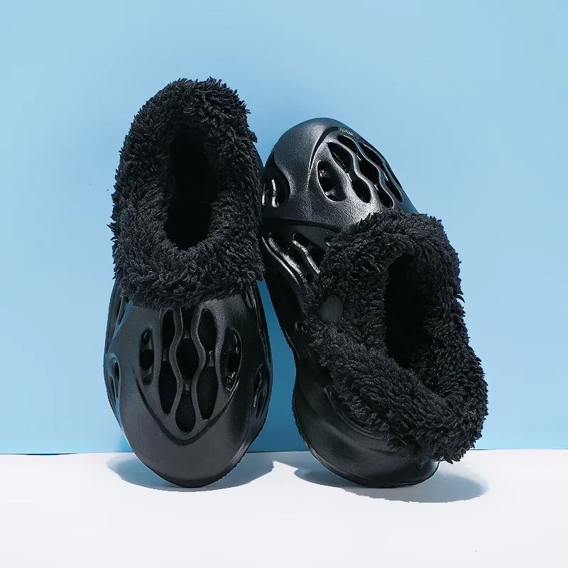 EVA Home Slippers Hole Shoes for Summer and Winter Removable Warm Wool Lining Unisex Lightweight Non-Slip Wear-Resistant Thick Sole 34-45 EU
