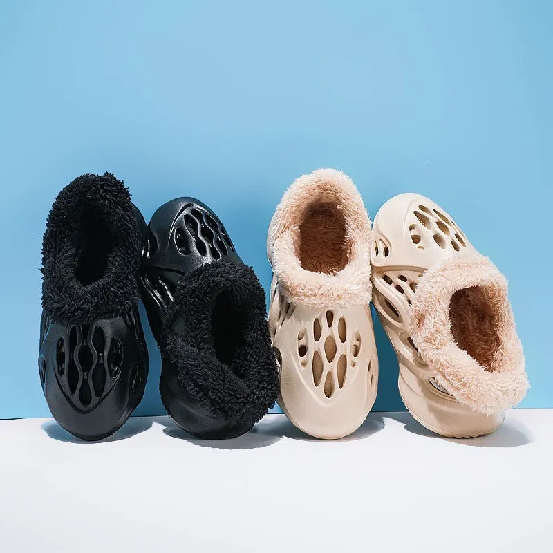 EVA Home Slippers Hole Shoes for Summer and Winter Removable Warm Wool Lining Unisex Lightweight Non-Slip Wear-Resistant Thick Sole 34-45 EU