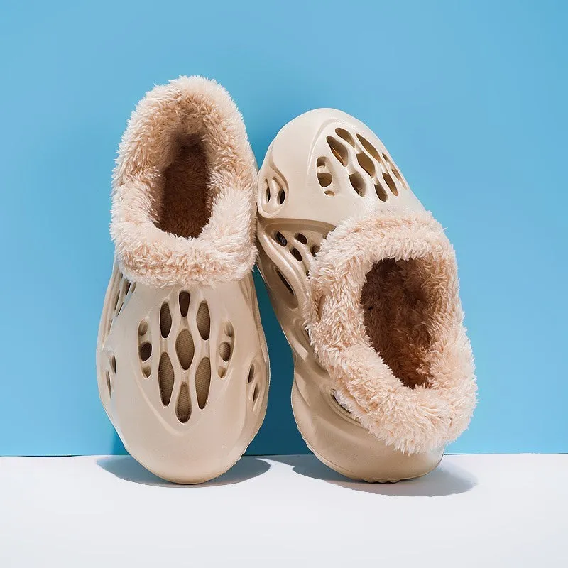 EVA Home Slippers Hole Shoes for Summer and Winter Removable Warm Wool Lining Unisex Lightweight Non-Slip Wear-Resistant Thick Sole 34-45 EU