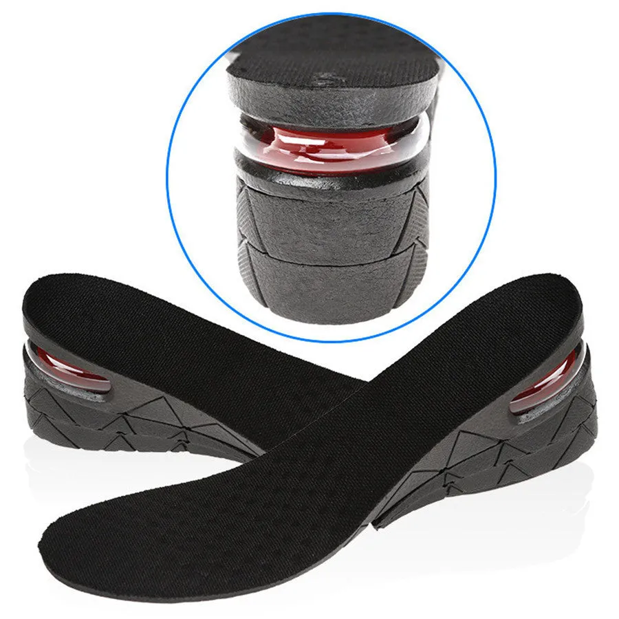 Black PVC height increase insoles with visible stacked layers, 27cm length, for men's shoe lifts