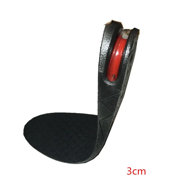 Black PVC height increase insoles with visible stacked layers, 27cm length, for men's shoe lifts