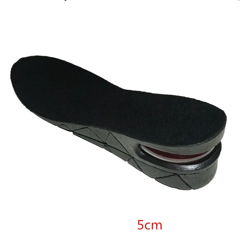 Black PVC height increase insoles with visible stacked layers, 27cm length, for men's shoe lifts