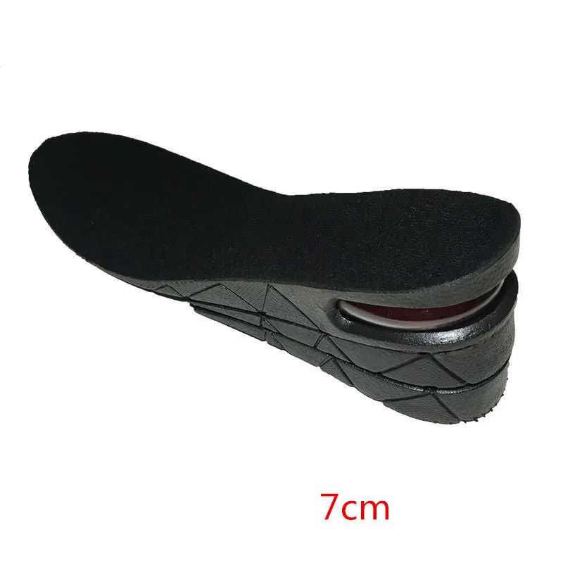 Black PVC height increase insoles with visible stacked layers, 27cm length, for men's shoe lifts