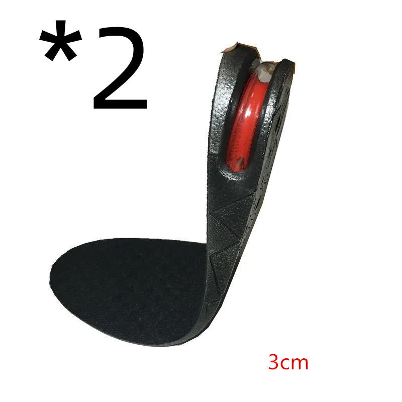 Black PVC height increase insoles with visible stacked layers, 27cm length, for men's shoe lifts