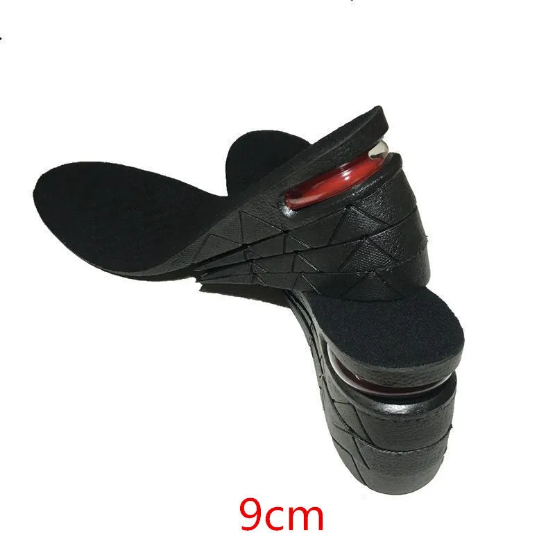 Black PVC height increase insoles with visible stacked layers, 27cm length, for men's shoe lifts