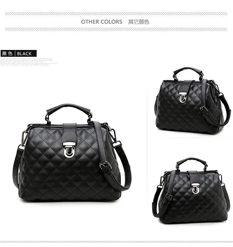 Lingge leather retro doctor bag shoulder bag in black, red, white, and yellow colours