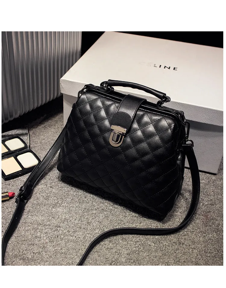 Lingge leather retro doctor bag shoulder bag in black, red, white, and yellow colours
