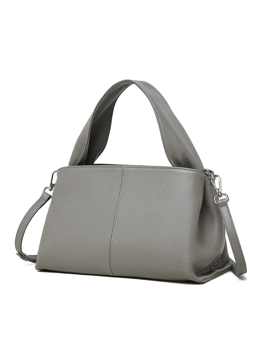 Female retro texture genuine leather messenger bag in horizontal square design with double shoulder straps