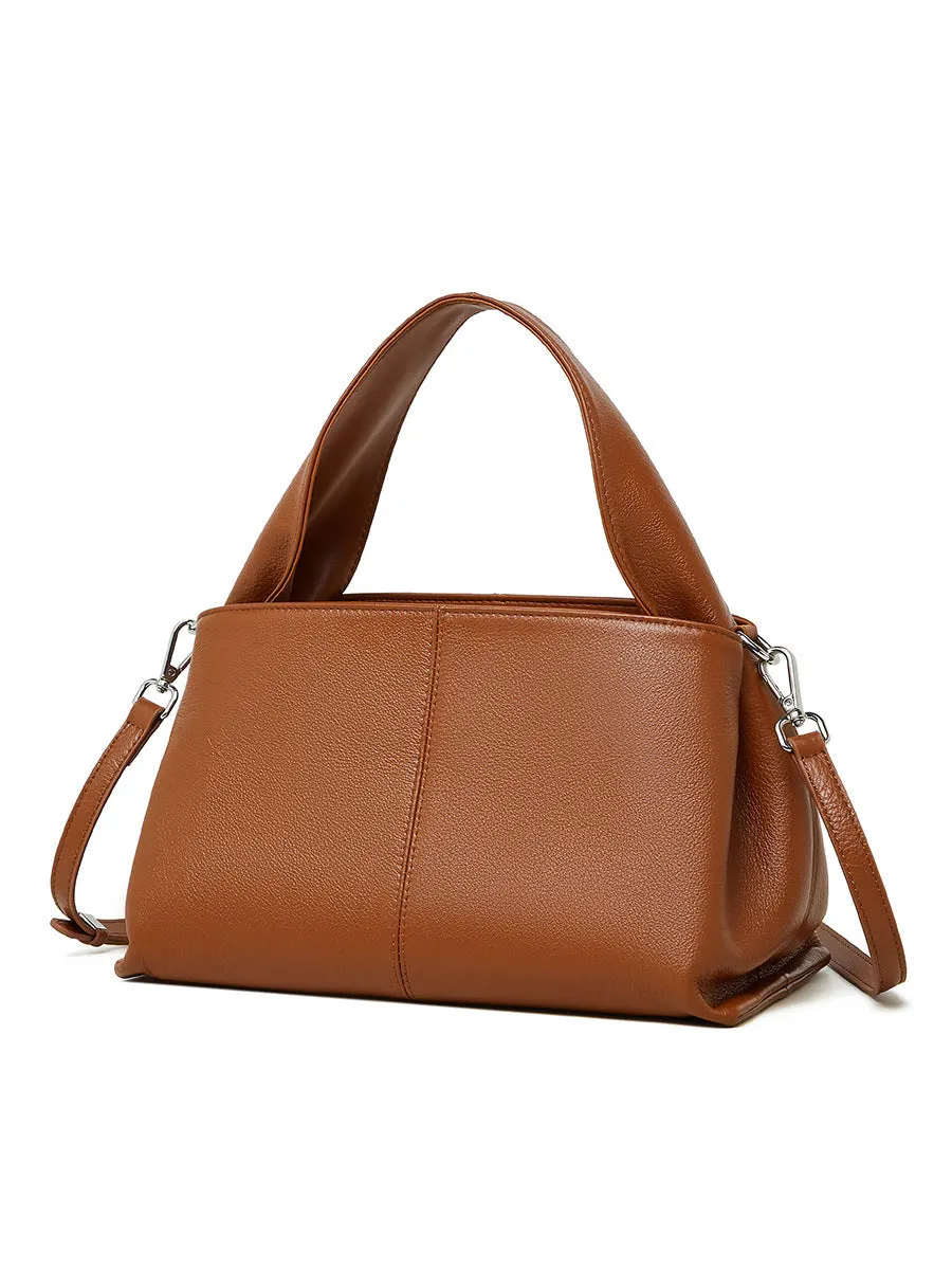 Female retro texture genuine leather messenger bag in horizontal square design with double shoulder straps