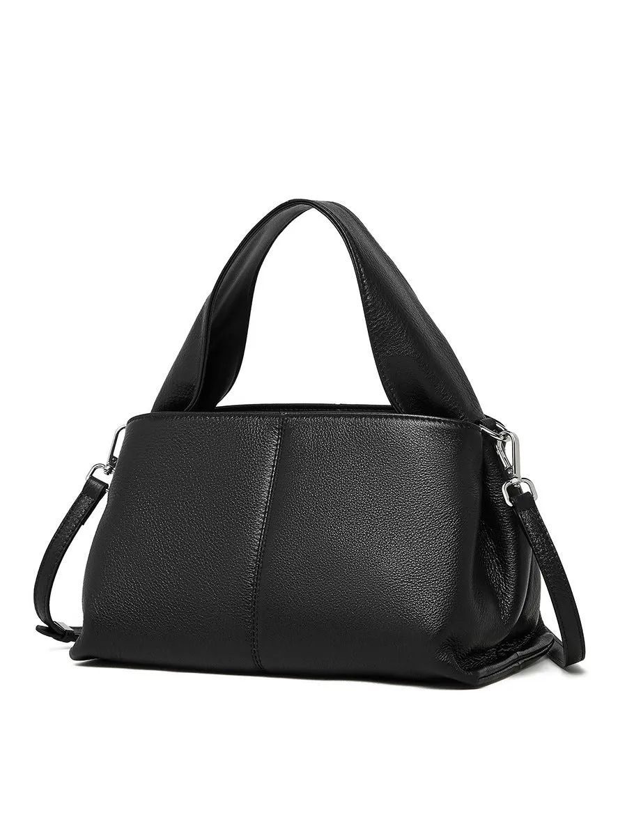 Female retro texture genuine leather messenger bag in horizontal square design with double shoulder straps