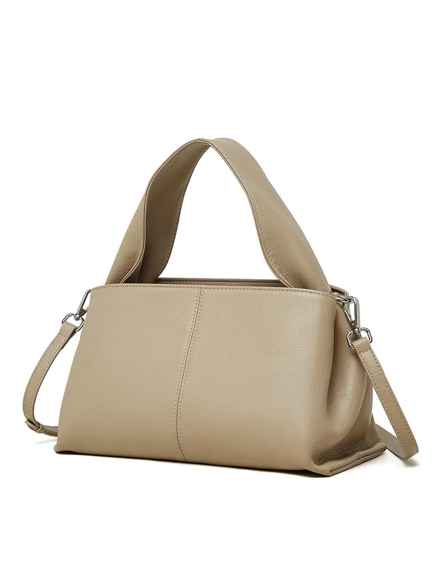 Female retro texture genuine leather messenger bag in horizontal square design with double shoulder straps
