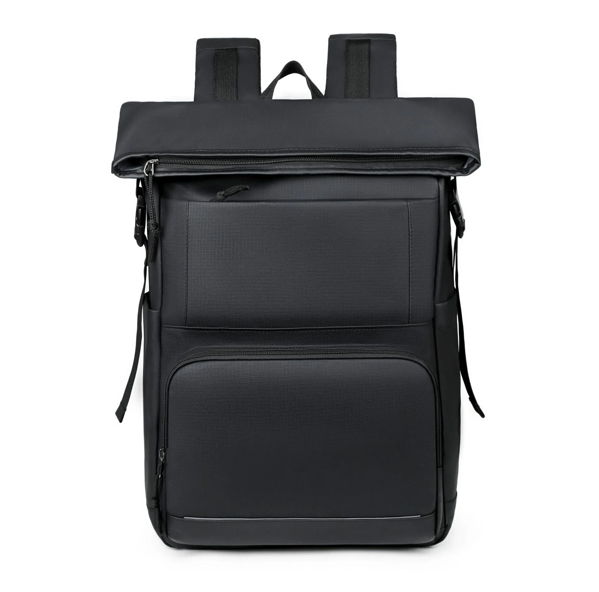 Unisex large capacity solid colour PU casual backpack in black, light gray, pink, and Milky White